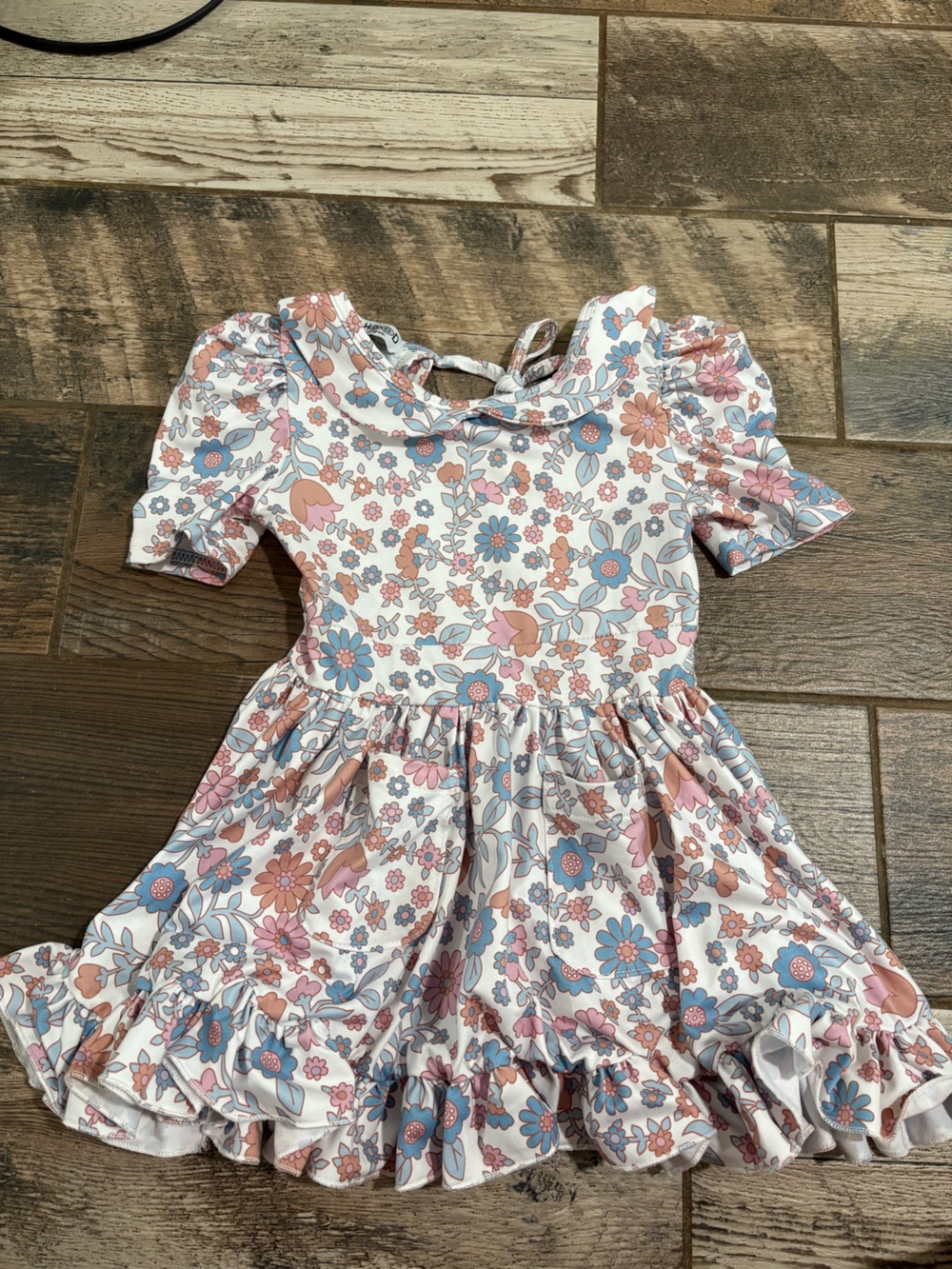 Girlhood Floral Ruffle Short Sleeve Dress - Pastel Pink & Blue
